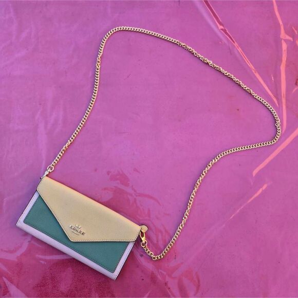 Coach Colorblock Multicolor Slim Envelope Wallet w/ Chain. #6685 - Picture 2 of 9